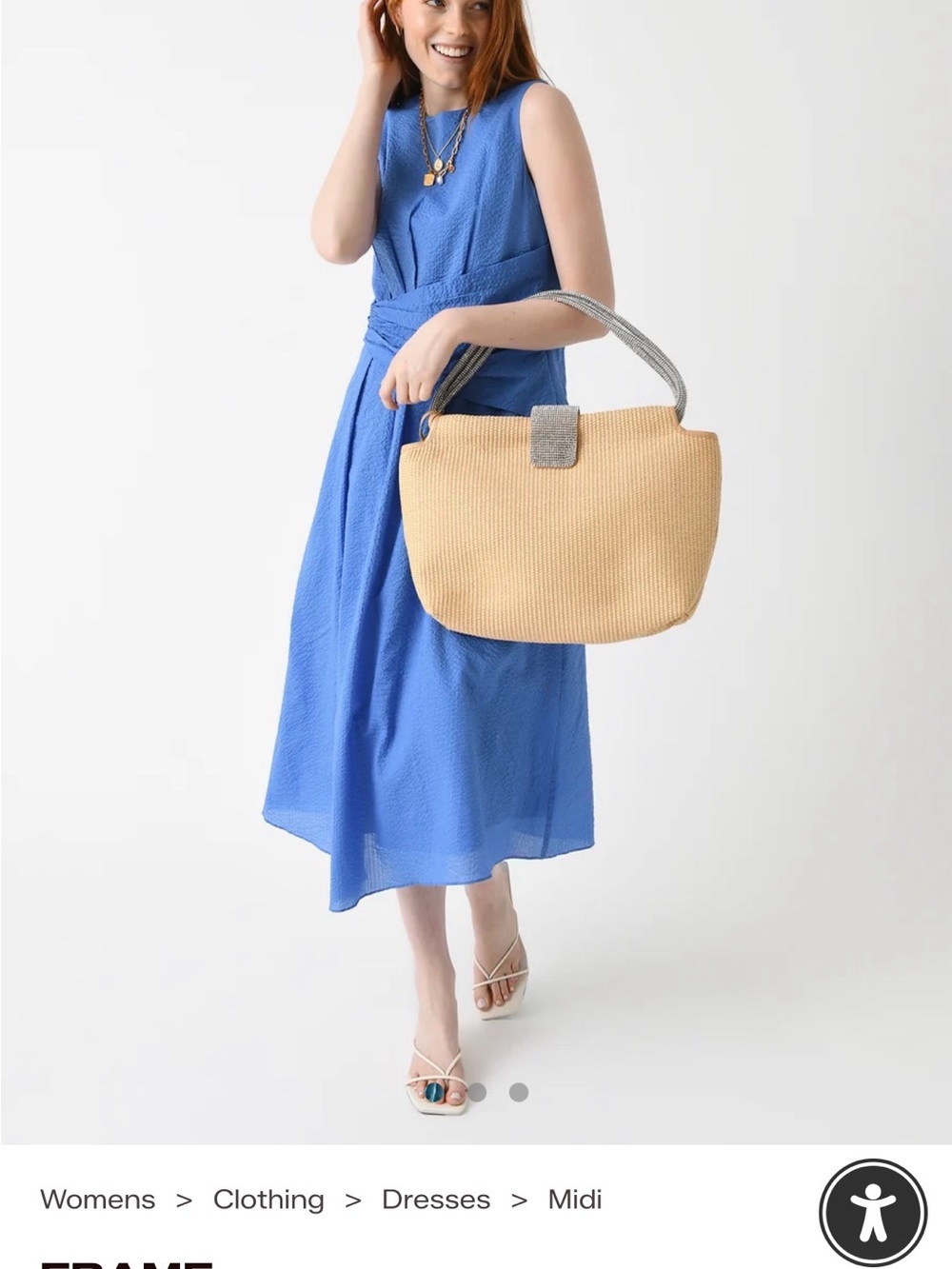 NWT Frame Women’s Ruched Sleeveless Midi Dress in Coastal Blue size XS